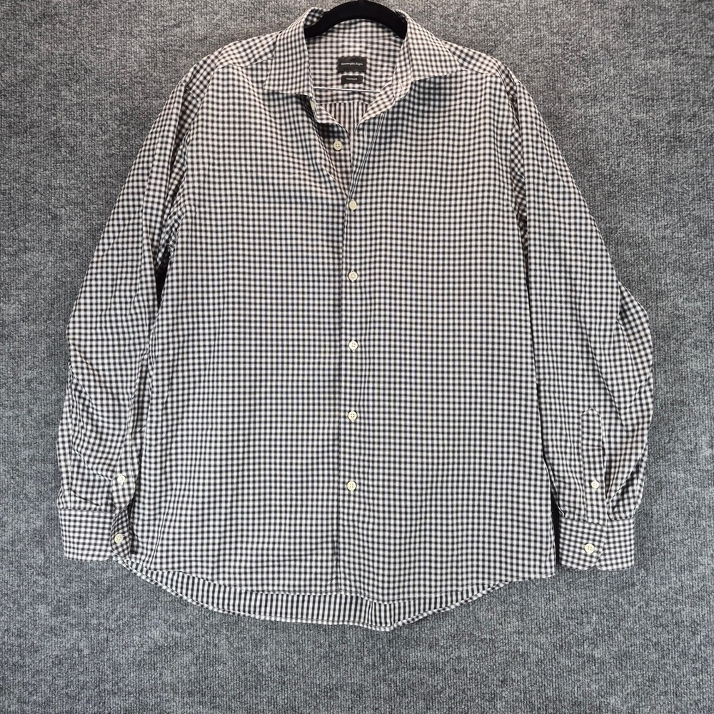 Ermenegildo Zegna Button Down Shirt Traveller Gingham Large Black Mens